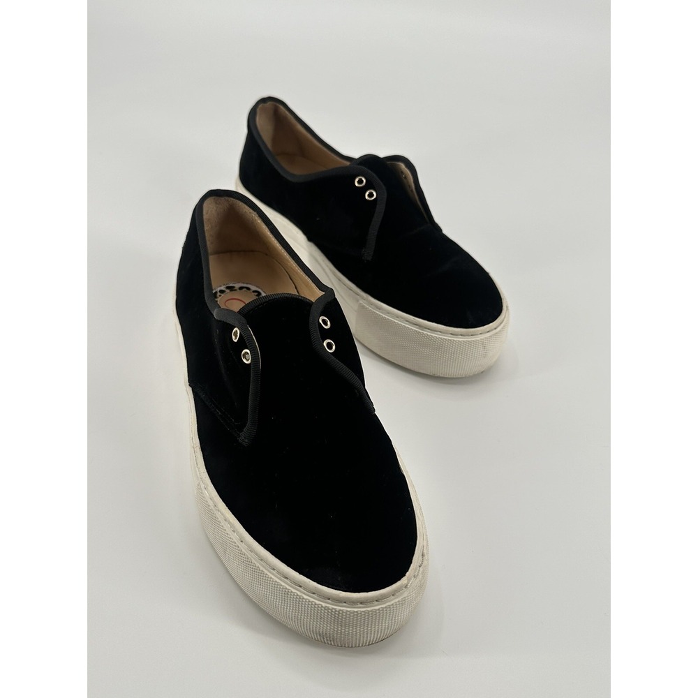CHARLOTTE OLYMPIA BLACK PORTOBELLO PLATFORM SNEAKERS LOW TOP VELVE W'S SZ 38
